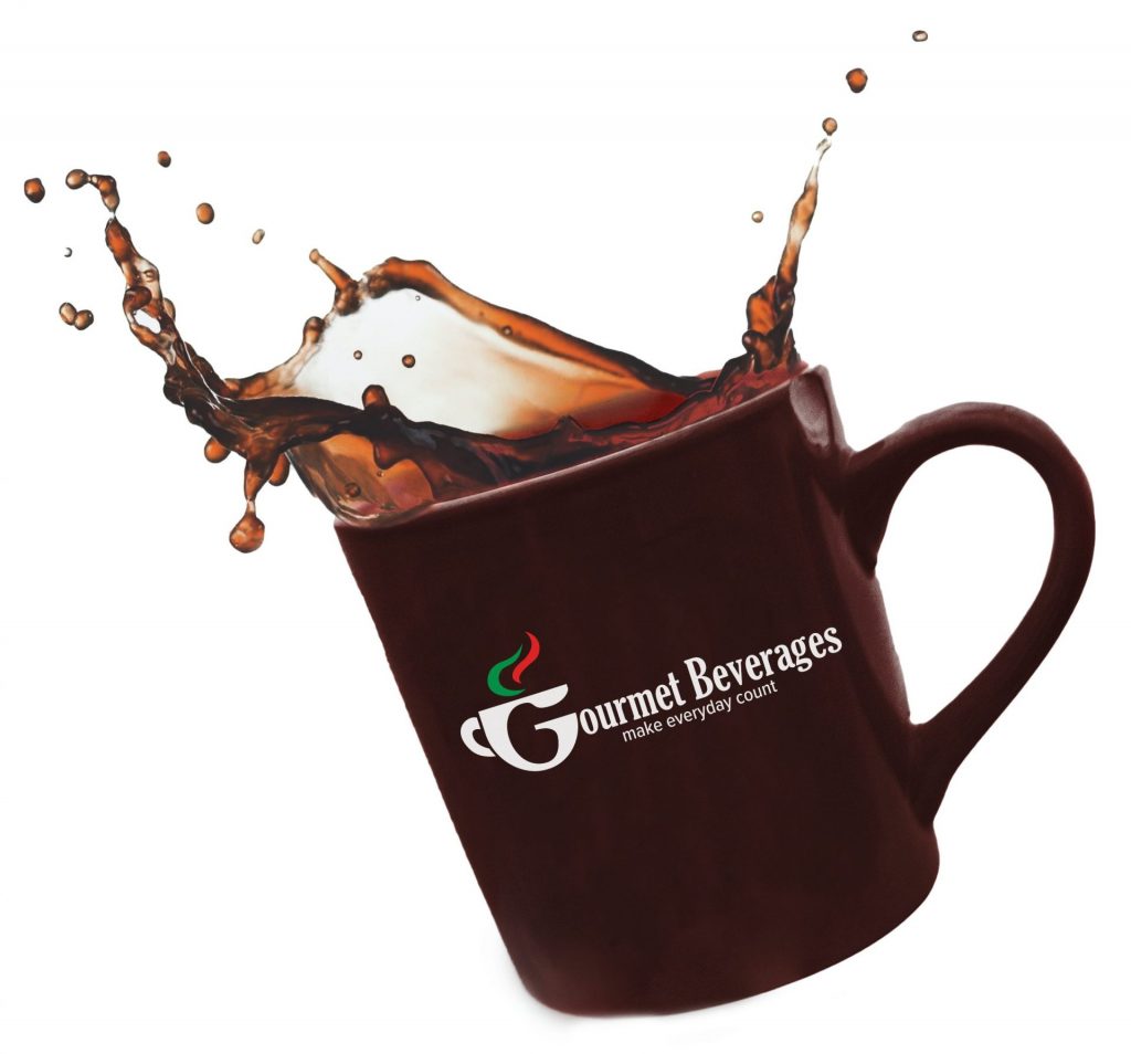 coffee cup with gourmet beverages logo